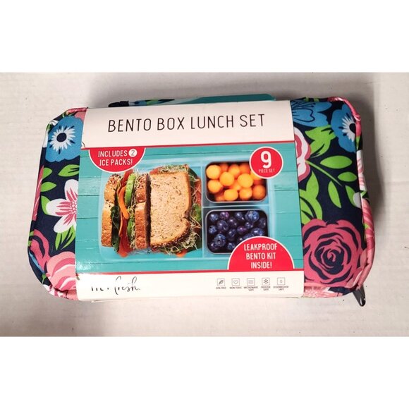 Fit & Fresh Bento Lunch Set 9 Pc Floral w 2 Ice Packs Insulated Zip Bag NEW - Picture 1 of 8